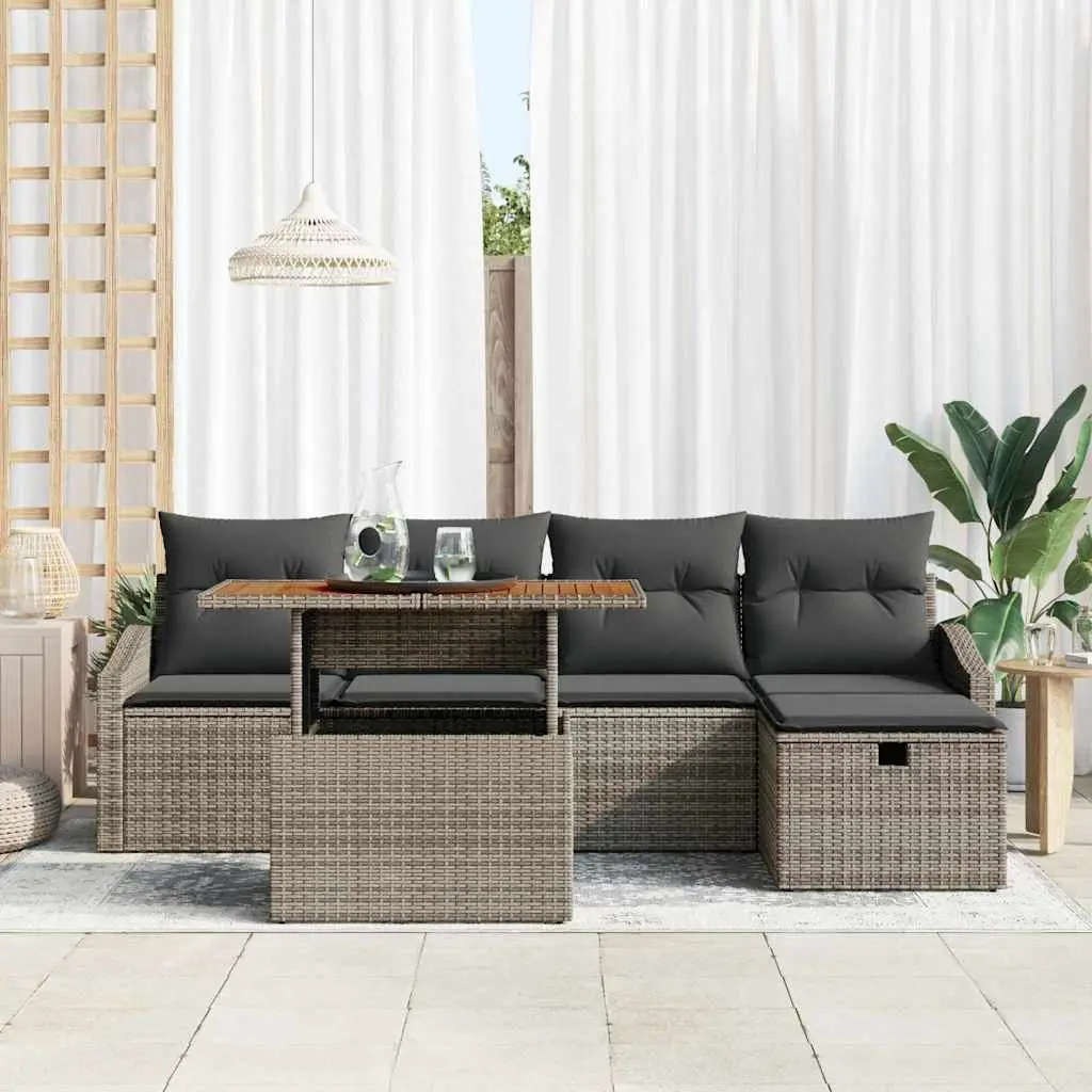 Outdoor Furniture Set Modular Garden Sofa 6 Piece Poly Rattan Grey Adjustable Table