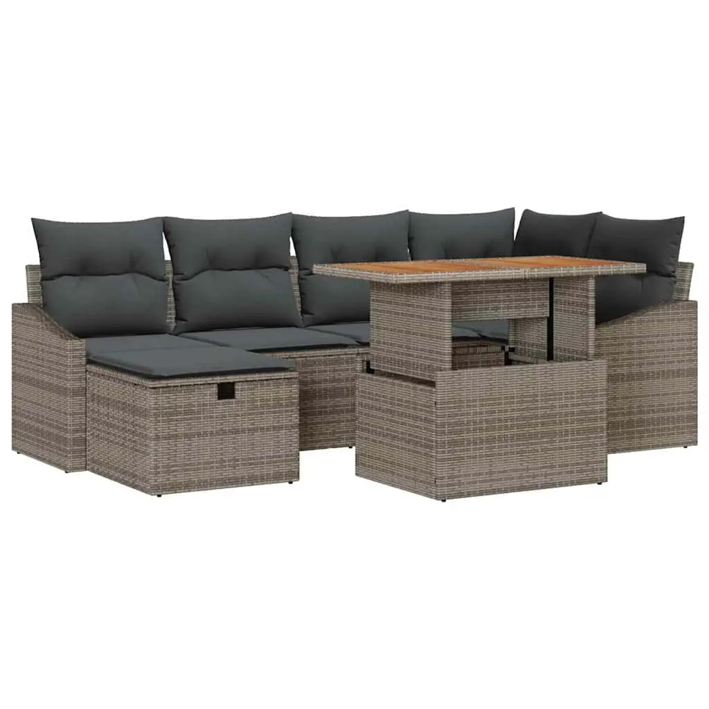Garden Sofa Set 7 Piece Grey Rattan Outdoor Furniture Modular Lounge Seating