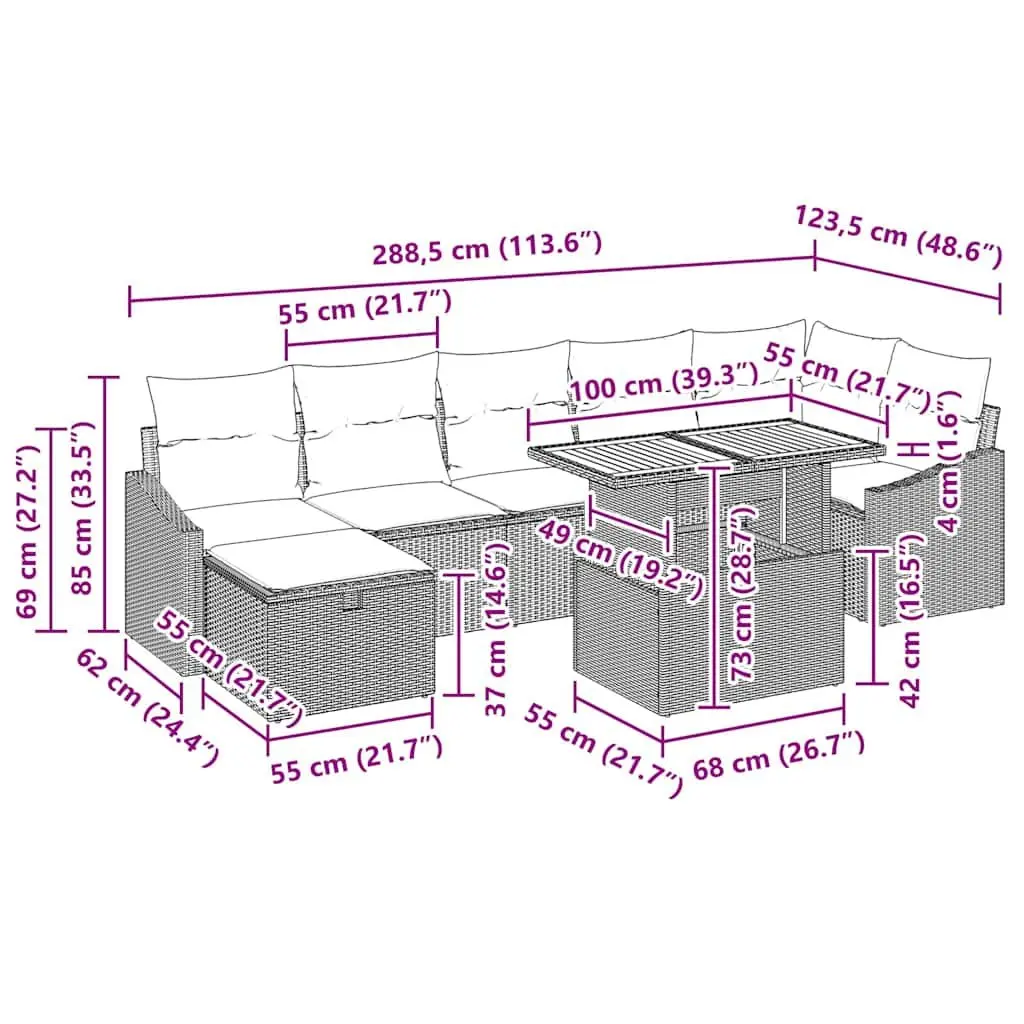 Modular Outdoor Lounge Sofa Set 8 Pieces Grey Poly Rattan Garden Furniture