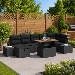 Garden Sofa Set 8 Pieces Modular Outdoor Seating Black Poly Rattan with Table