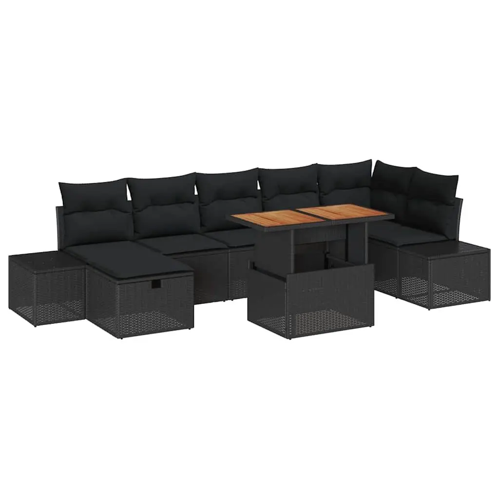 Modular Garden Sofa Set 8 Pieces Black Poly Rattan with Height Adjustable Table