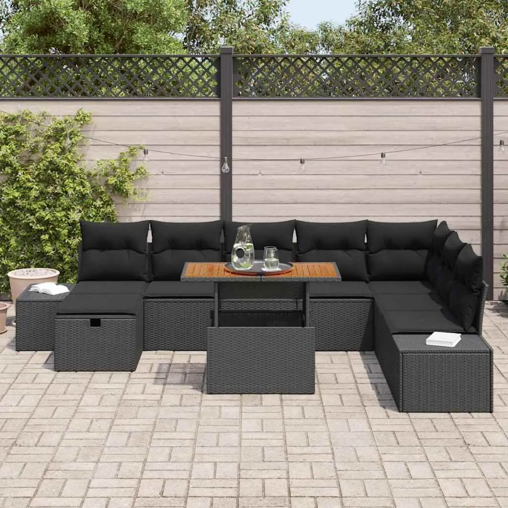 Outdoor Garden Sofa Set 9 Pieces Black Poly Rattan Furniture Patio Lounge with