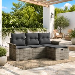 Outdoor Garden Sofa Set 4 Pcs Modular Rattan Furniture with Storage Cushions