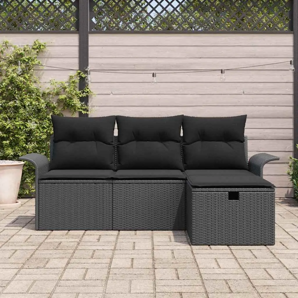 Modular Garden Sofa Set 4 Piece Light Grey Poly Rattan Outdoor Furniture with Cushions and Storage Compartment