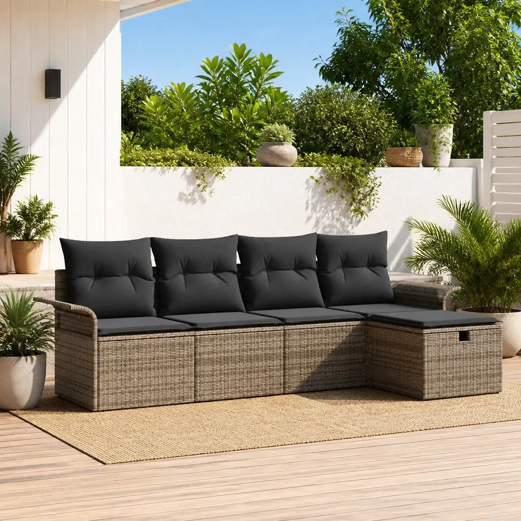 Modular Garden Sofa Set 5 Piece Poly Rattan Outdoor Furniture Light Grey