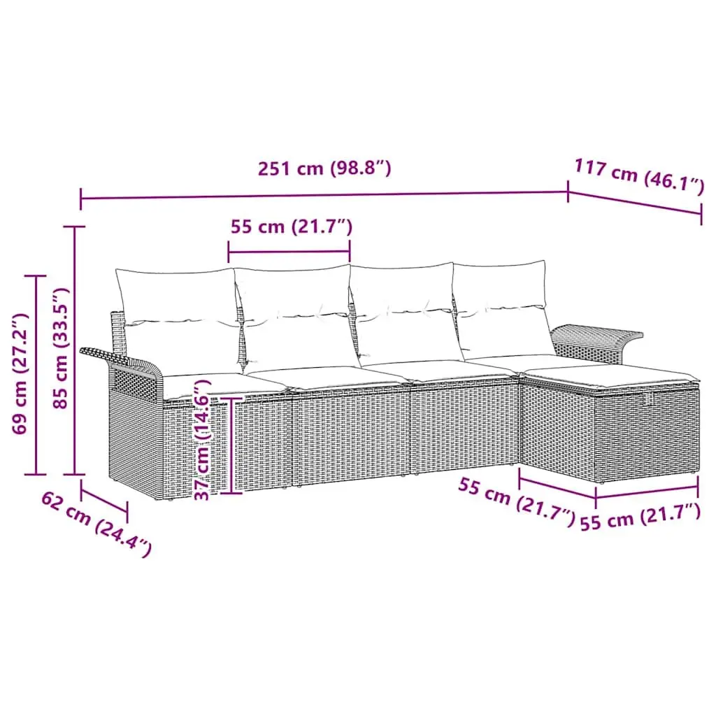Modular Garden Sofa Set 5 Piece Poly Rattan Outdoor Furniture Light Grey