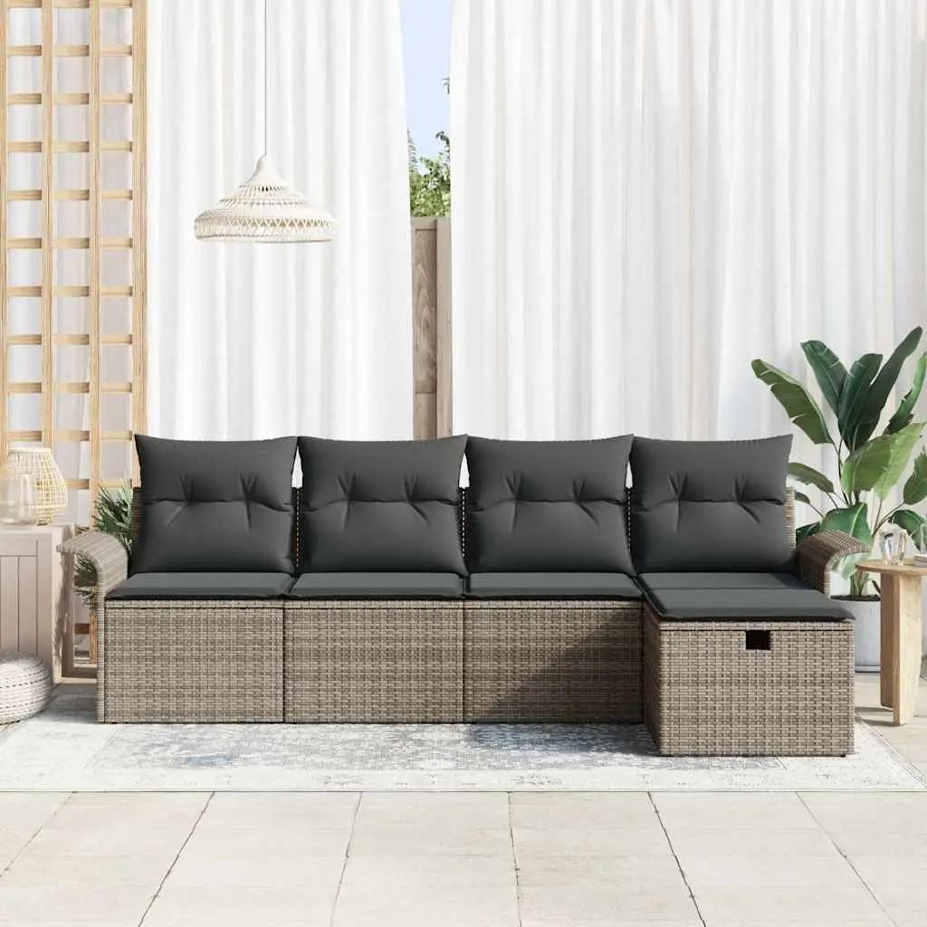 Modular Garden Sofa Set 5 Piece Poly Rattan Outdoor Furniture Light Grey