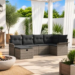 Garden Sofa Set with Storage Compartments Brown Poly Rattan Outdoor Furniture 6