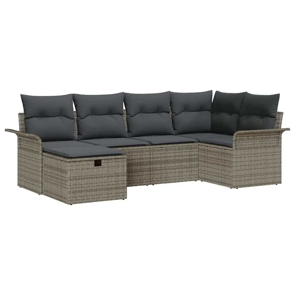 Garden Sofa Set Brown Poly Rattan Outdoor Furniture with Storage Compartments 6 Piece