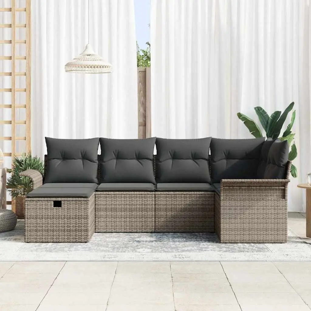 Garden Sofa Set Brown Poly Rattan Outdoor Furniture with Storage Compartments 6 Piece