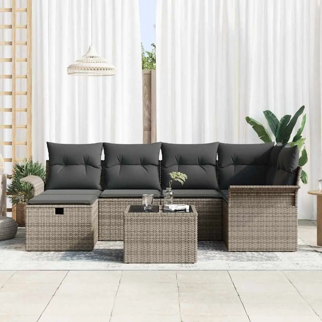 Outdoor Garden Sofa Set 7 Piece Poly Rattan Furniture with Cushion Storage Brown