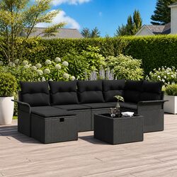 Garden Sofa Set 7 Pieces Outdoor Furniture Poly Rattan Lounge Sectional with