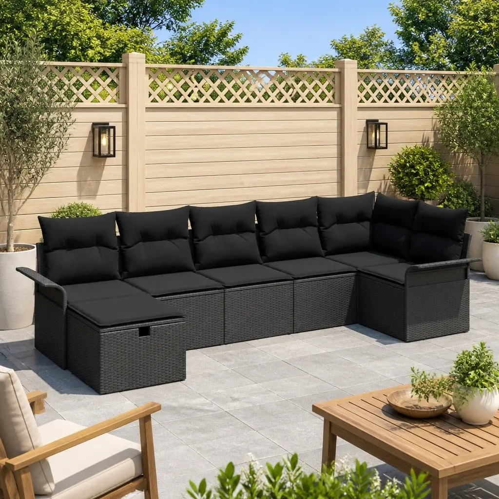 Garden Sofa Set Modular Outdoor Furniture 7 Pieces Poly Rattan with Cushions