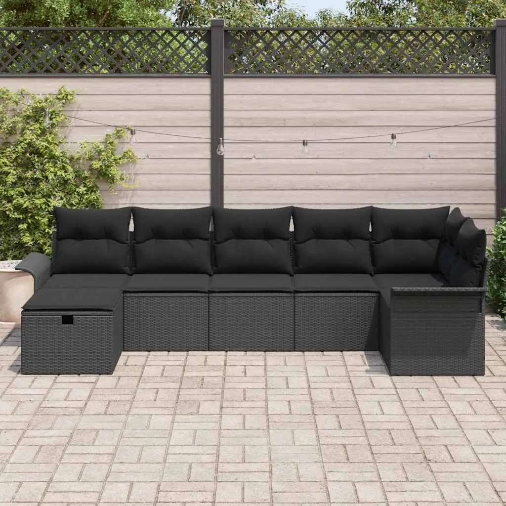 Garden Sofa Set Modular Outdoor Furniture 7 Pieces Poly Rattan with Cushions