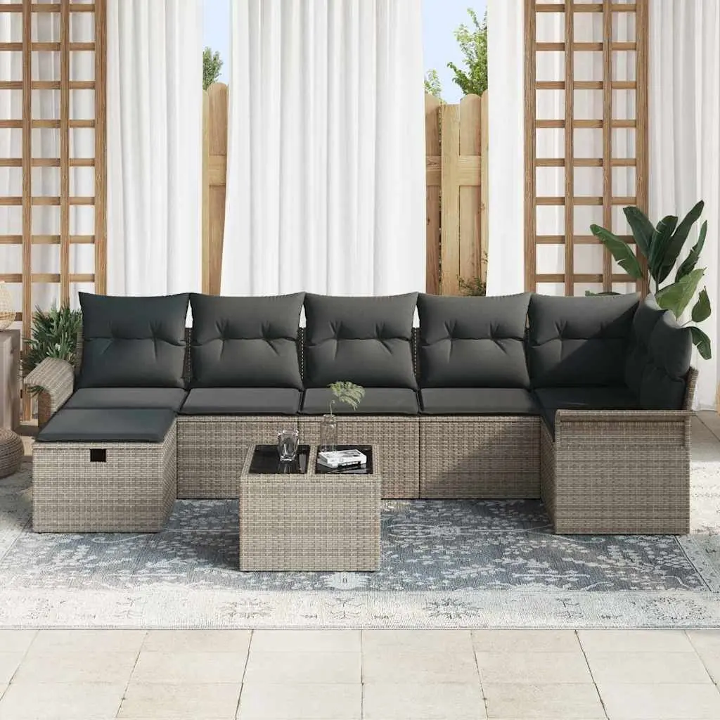 Modular Garden Sofa Set 8 Pieces Outdoor Furniture Black with Cushions and Hidden Storage