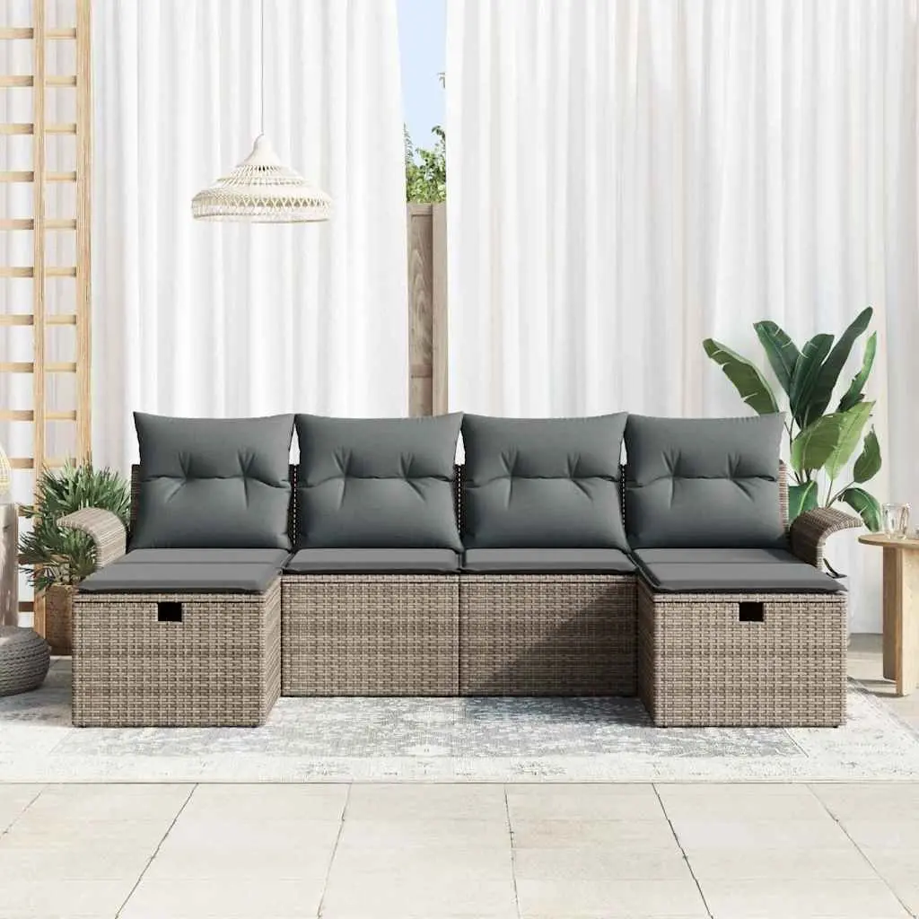 Modular Outdoor Garden Sofa Set Grey Poly Rattan 6 Piece with Cushions