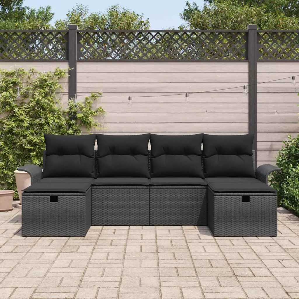 Modular Garden Sofa Set 6 Pieces Grey Outdoor Furniture Poly Rattan Lounge