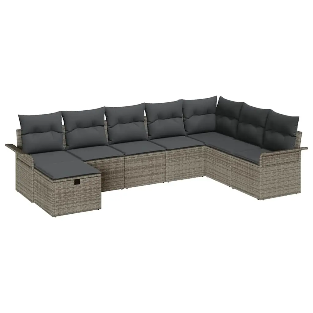 Modular Outdoor Seating Set 8 Pieces Grey Poly Rattan Garden Sofa with Cushions