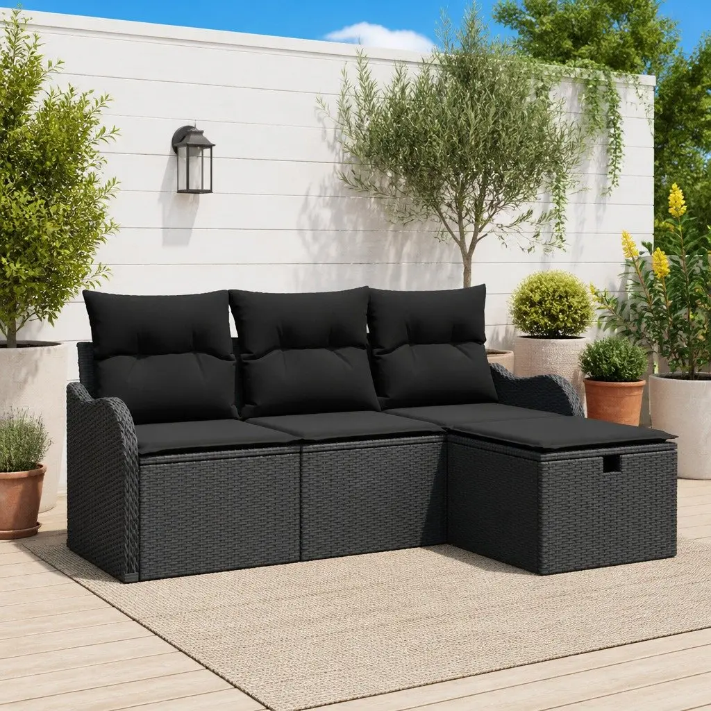 Modular Garden Sofa Set Grey Poly Rattan 4 Piece Outdoor Seating