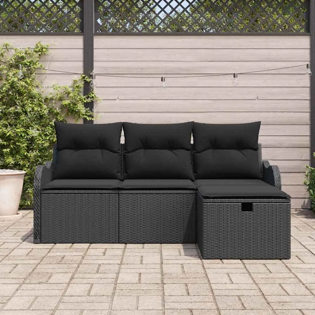 Modular Garden Sofa Set Grey Poly Rattan 4 Piece Outdoor Seating
