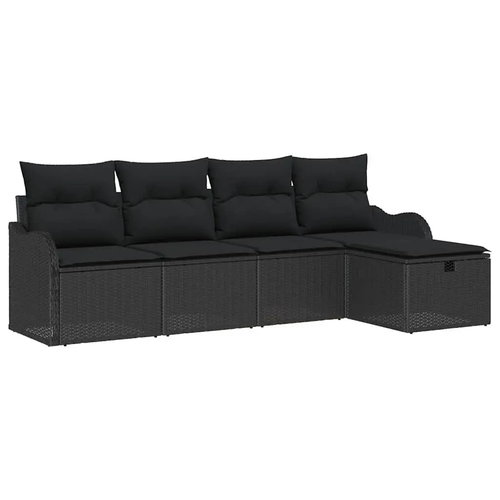Outdoor Garden Sofa Set 5 Pieces Black Poly Rattan Modular Furniture Patio