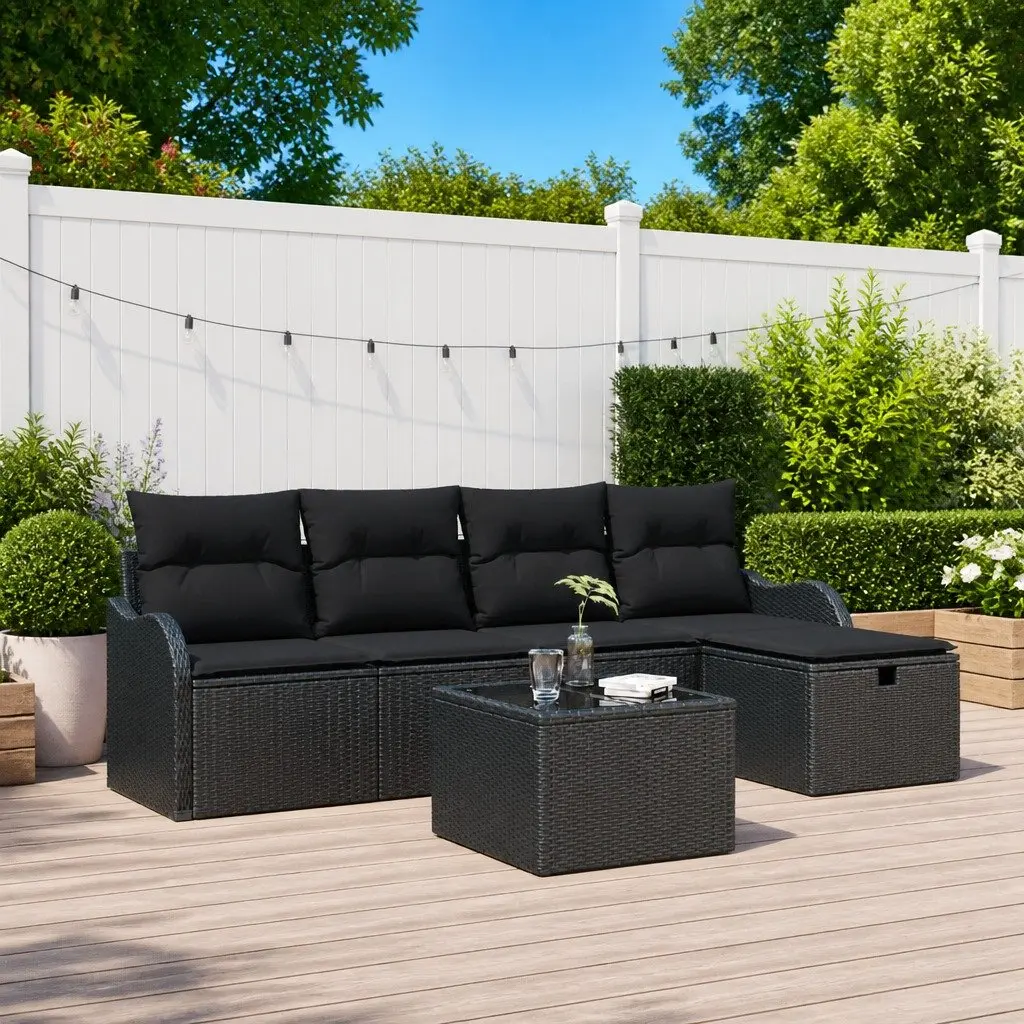 Garden Sofa Set 6 Pieces Outdoor Furniture Modular Poly Rattan Black Brown