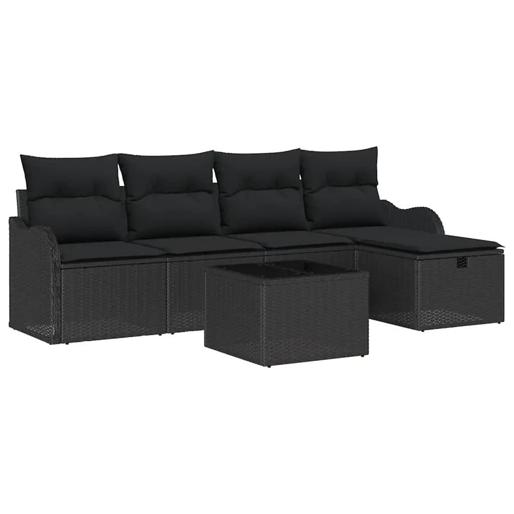 Garden Sofa Set 6 Pieces Outdoor Furniture Modular Poly Rattan Black Brown