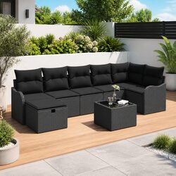 Versatile 8-Piece Outdoor Sofa Set in Black Rattan