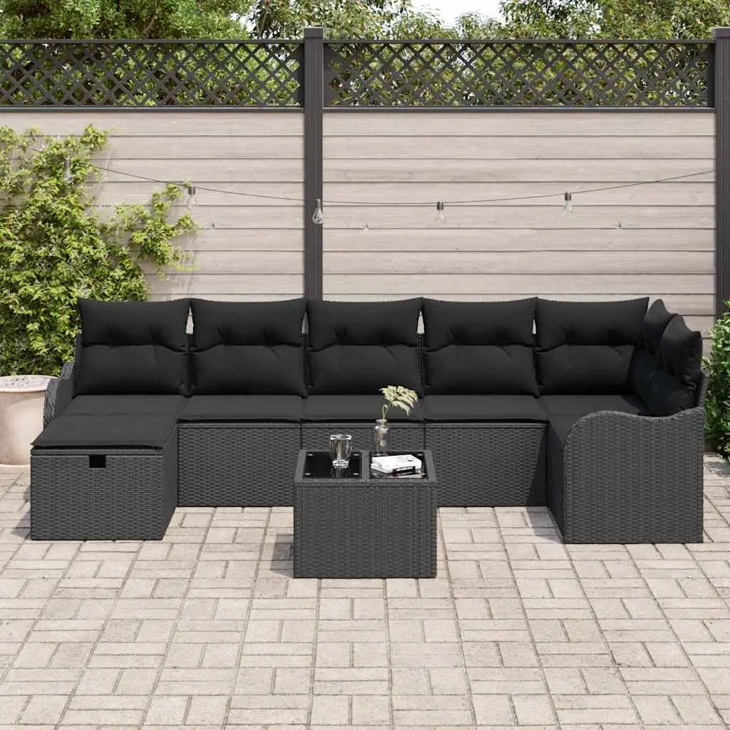 8 Piece Modular Outdoor Sofa Set Black Poly Rattan Patio Furniture