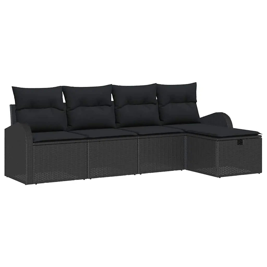 Modular Garden Sofa Set 5pcs Black Poly Rattan Outdoor Furniture