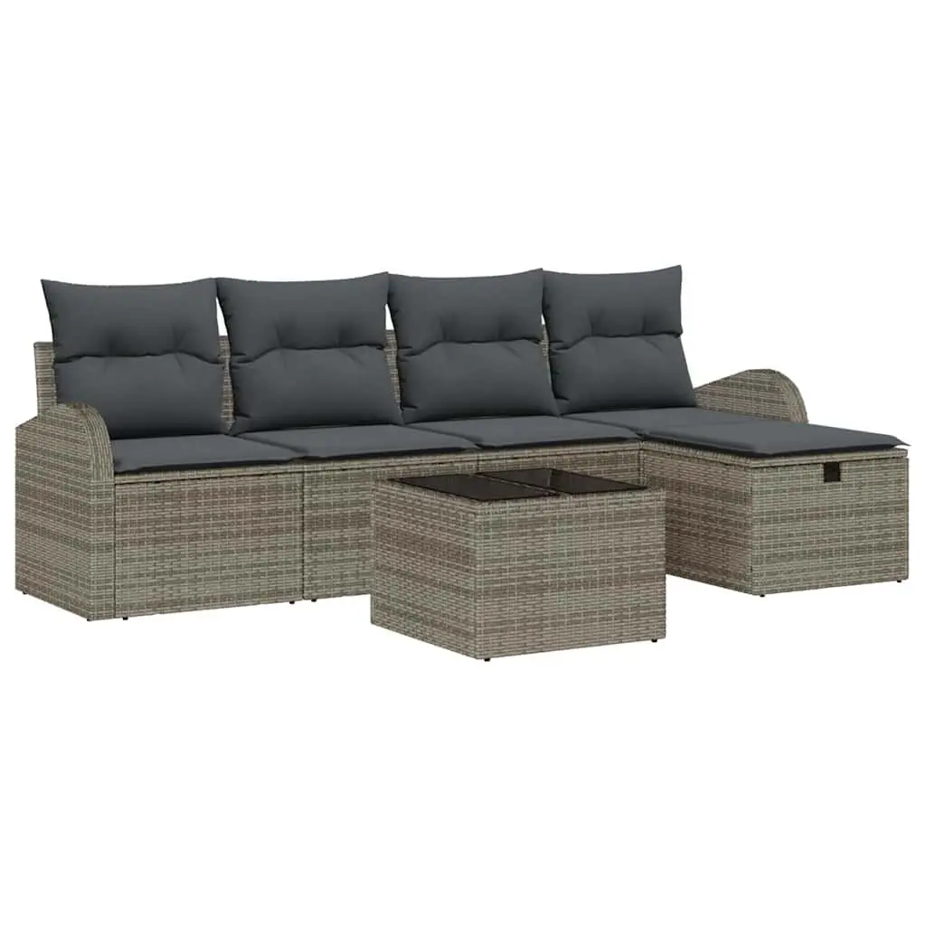 Modular Garden Sofa Set Grey 6 Piece Poly Rattan Outdoor Patio Furniture