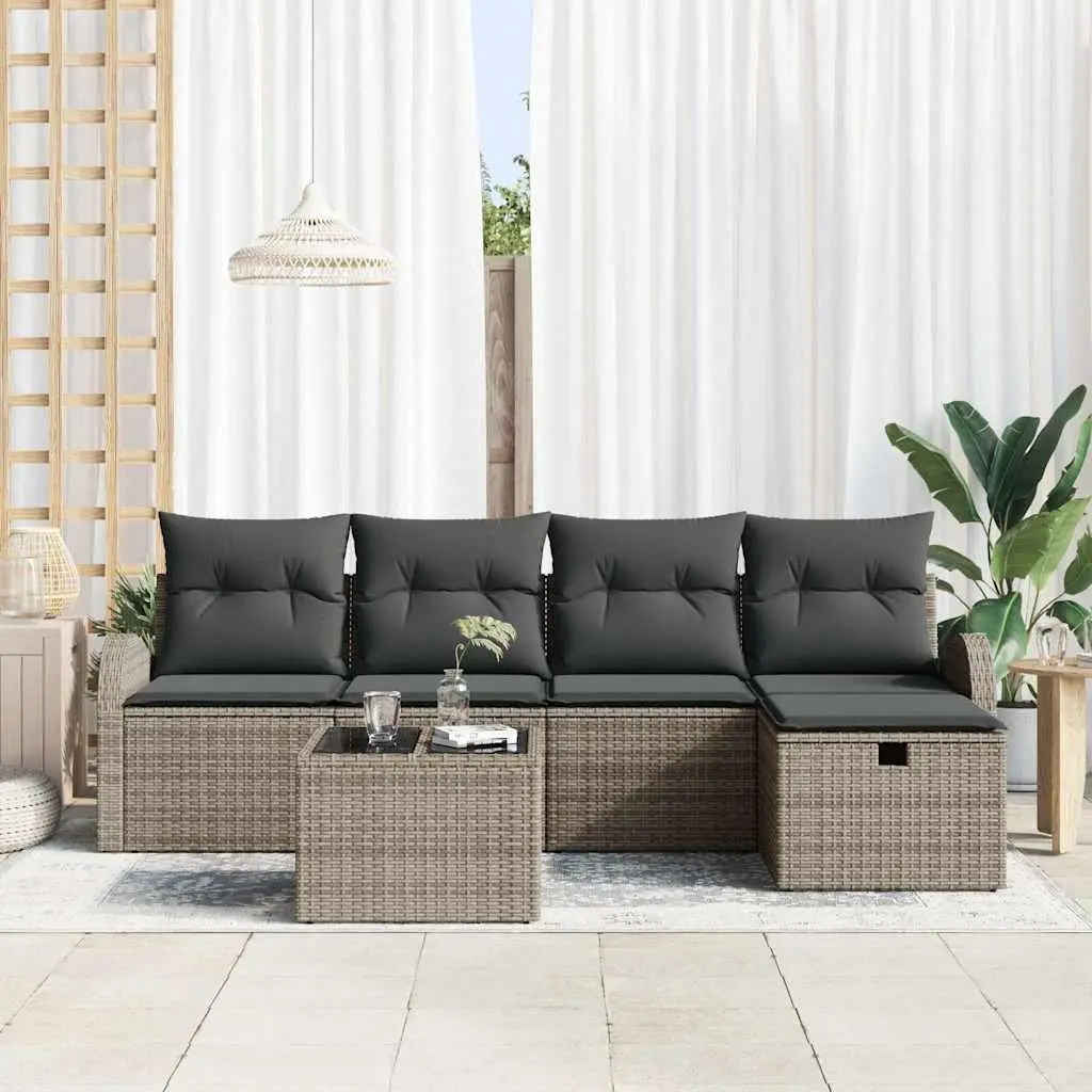 Modular Garden Sofa Set Grey 6 Piece Poly Rattan Outdoor Patio Furniture