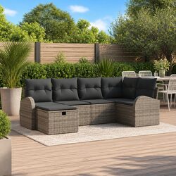 6-Piece Modular Garden Sofa Set Grey Poly Rattan Outdoor Patio Furniture with