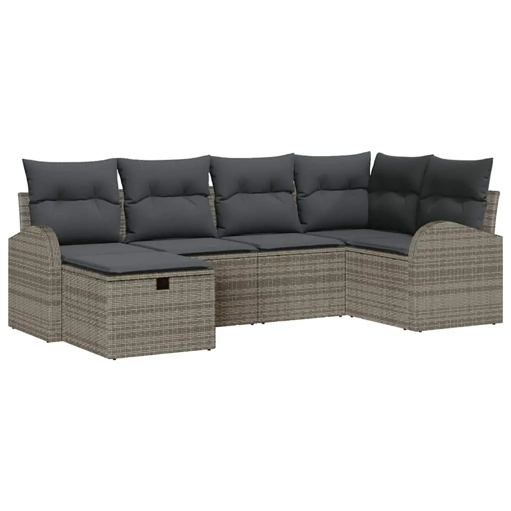 6-Piece Modular Garden Sofa Set Grey Poly Rattan Outdoor Patio Furniture with
