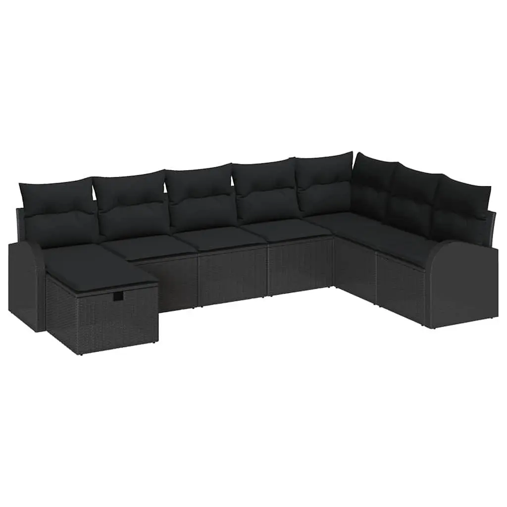 Garden Sofa Set Modular Black Poly Rattan 8 Piece Outdoor Furniture