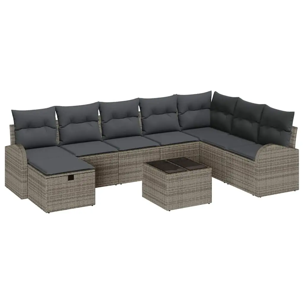 Modular Garden Sofa Set 9 Pieces Poly Rattan and Solid Acacia Wood Outdoor Furniture