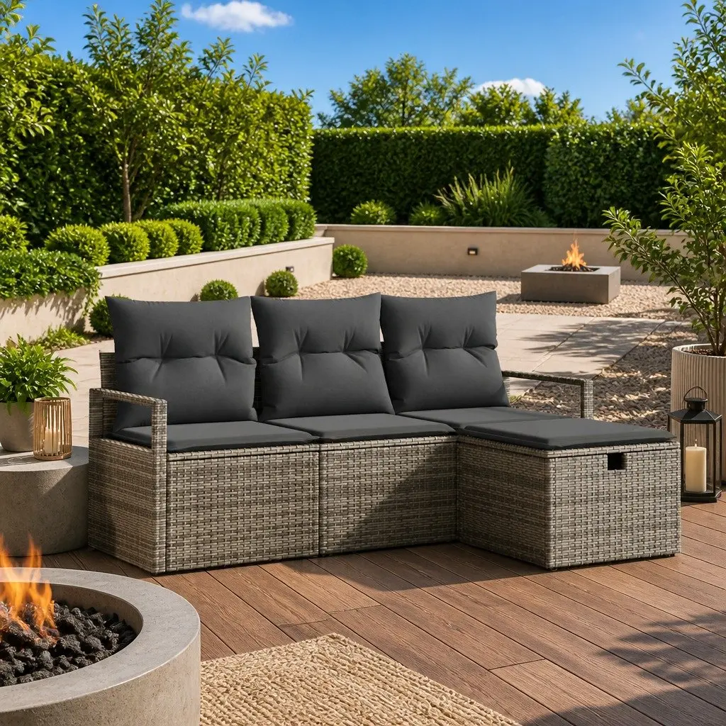 Modular Garden Sofa Set 4 Pcs Poly Rattan Outdoor Lounge Furniture with Cushions