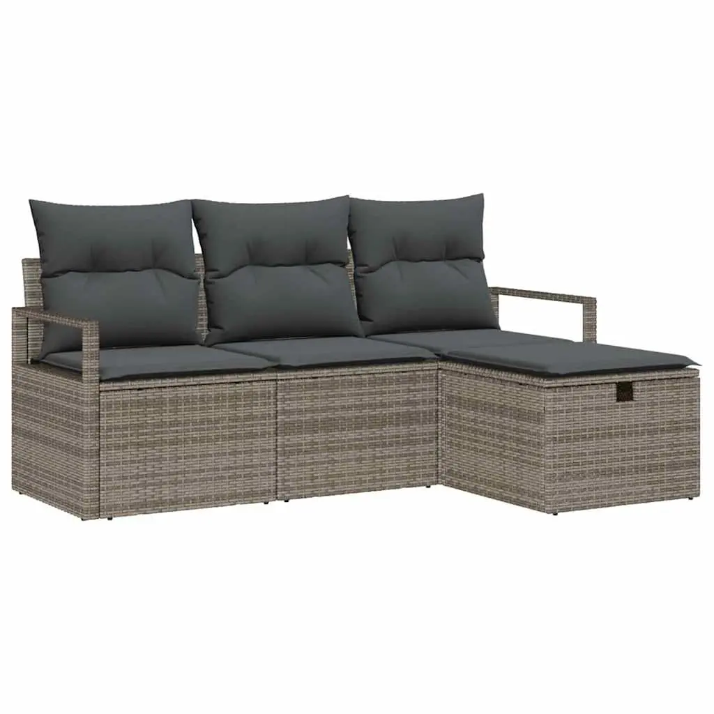 Modular Garden Sofa Set 4 Pcs Poly Rattan Outdoor Lounge Furniture with Cushions