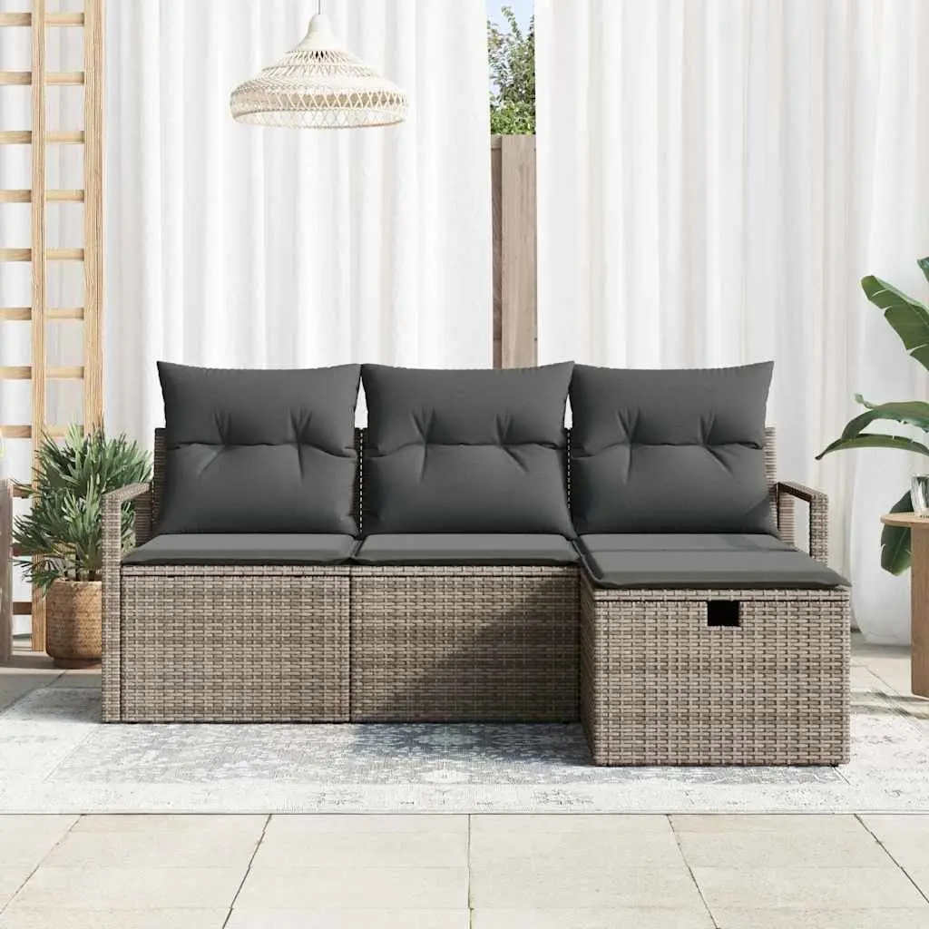 Modular Garden Sofa Set 4 Pcs Poly Rattan Outdoor Lounge Furniture with Cushions