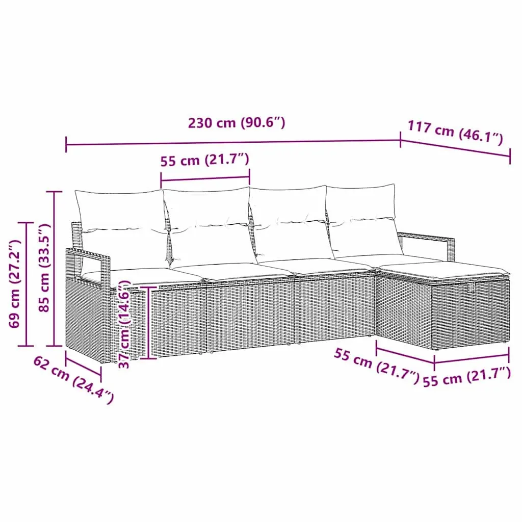 Outdoor Garden Sofa Set 5 pcs Modular Poly Rattan Black with Cushions