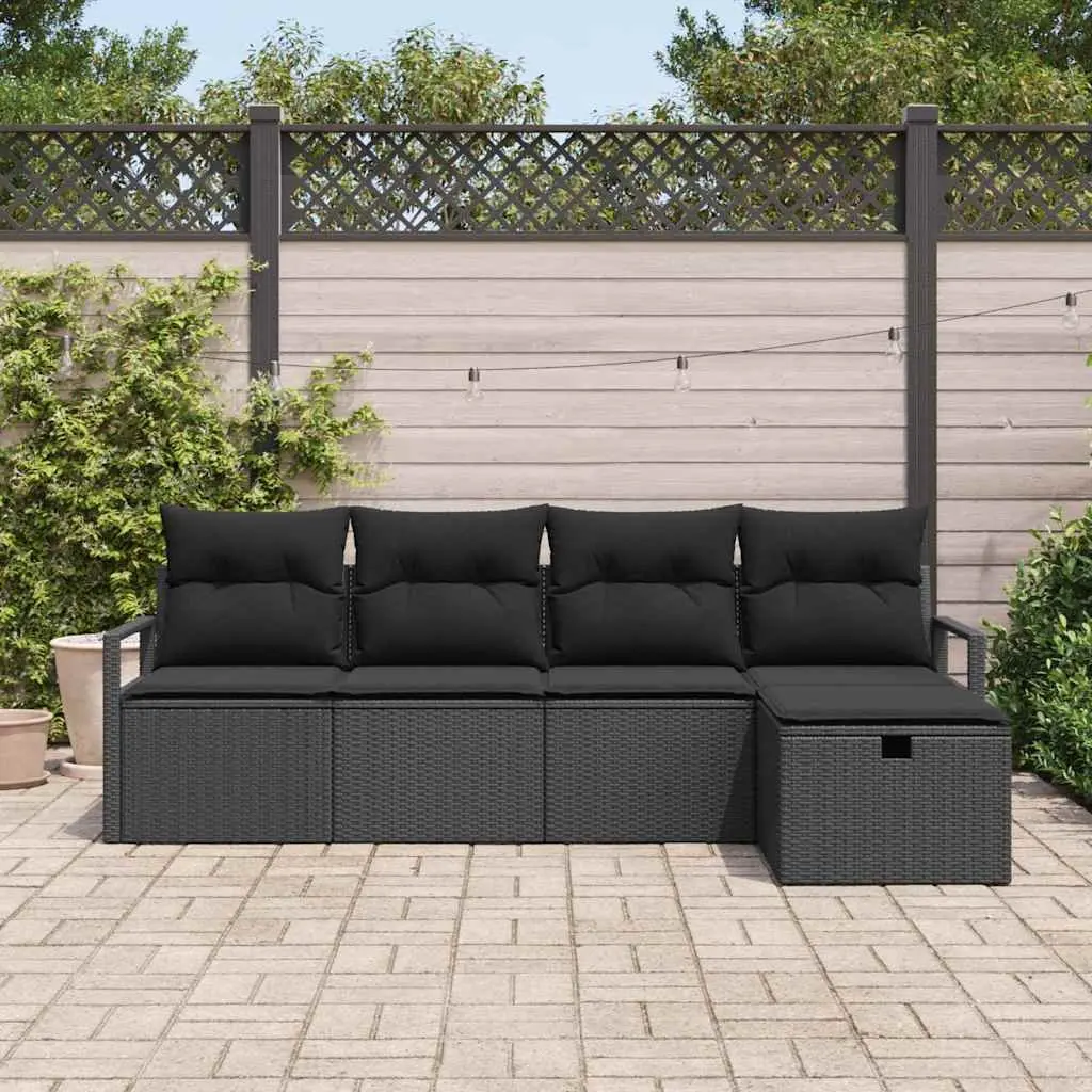 Outdoor Garden Sofa Set 5 pcs Modular Poly Rattan Black with Cushions
