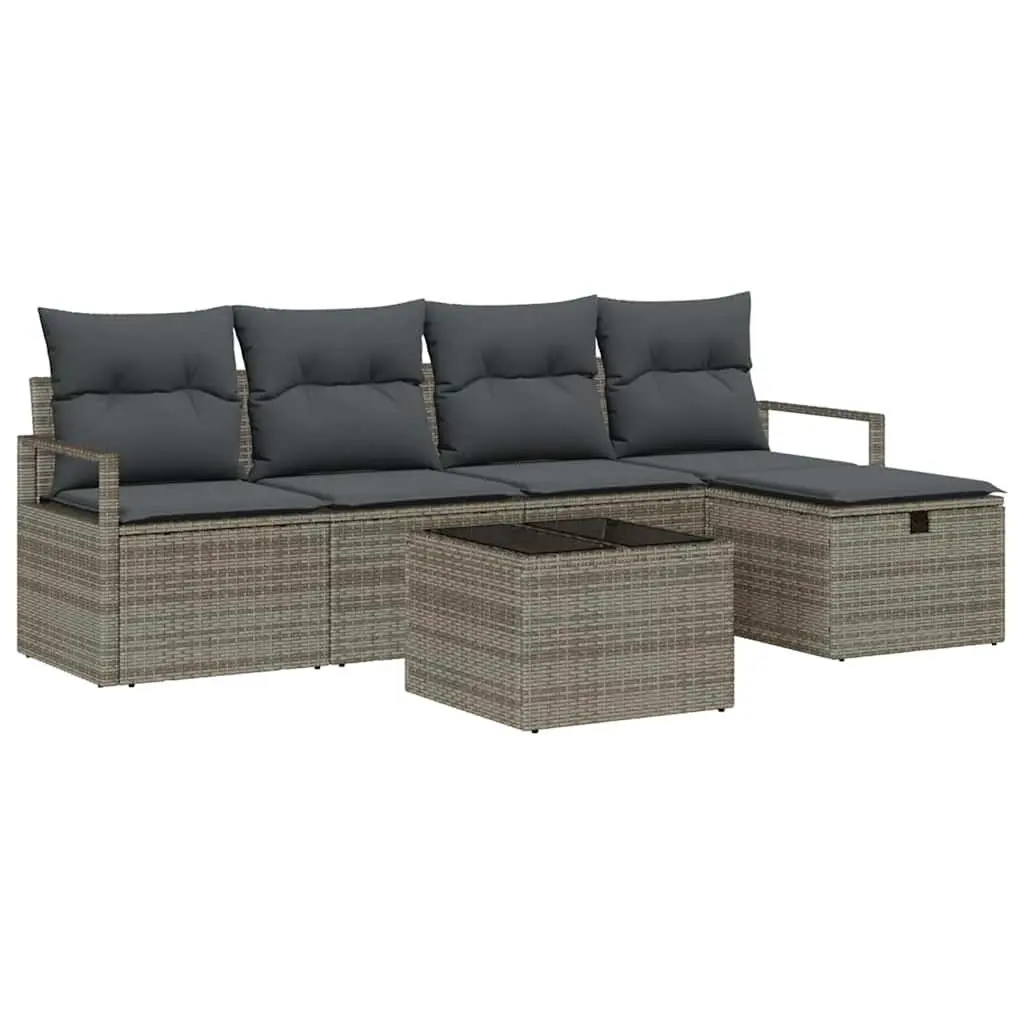 Modular Garden Sofa Set Grey 6 Piece Poly Rattan Furniture with Cushions