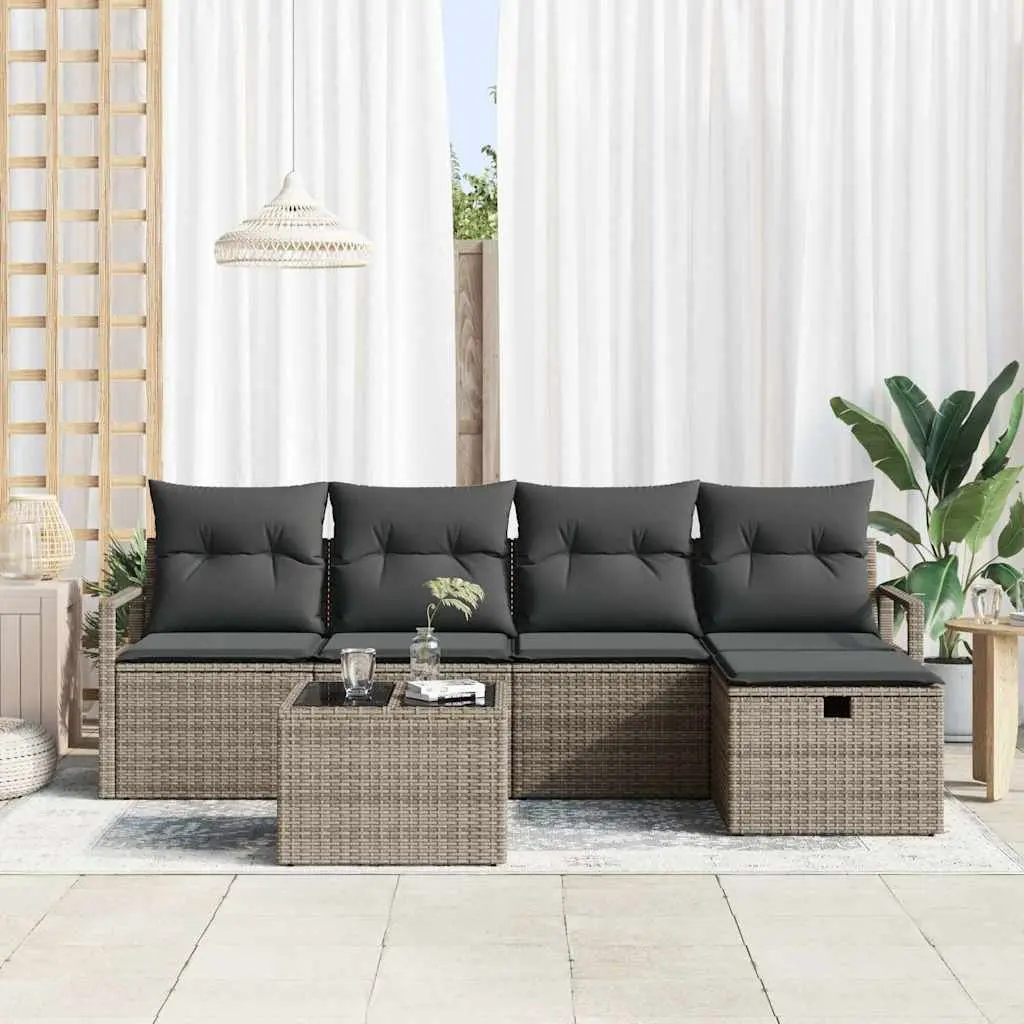 Modular Garden Sofa Set Grey 6 Piece Poly Rattan Furniture with Cushions