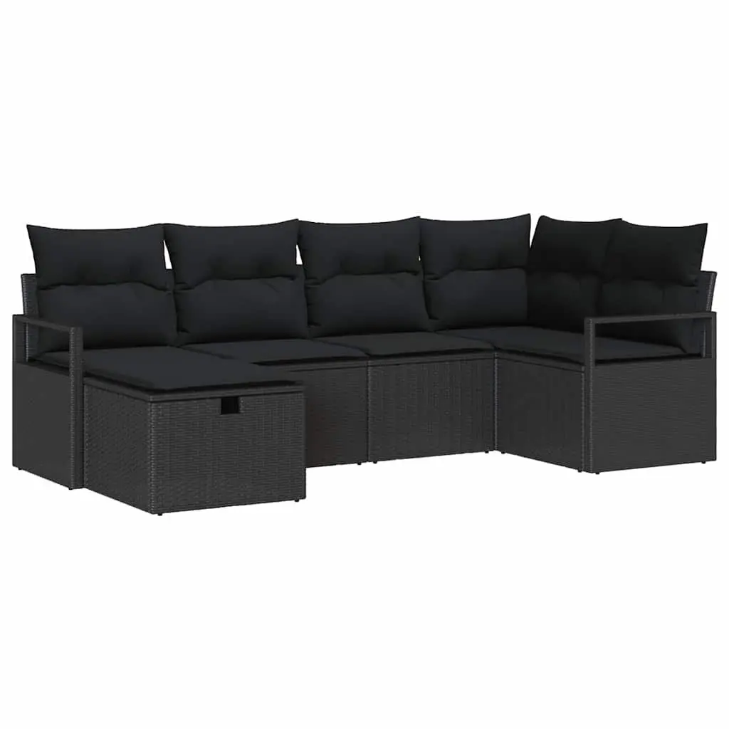 Modular Outdoor Garden Sofa Set 6 Pieces Black Poly Rattan with Removable Cushions
