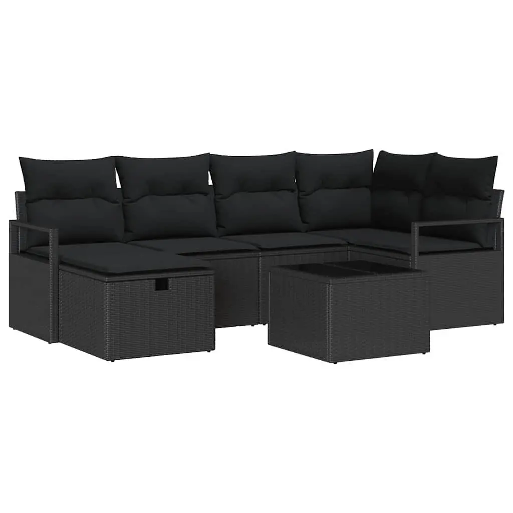 Modular Garden Sofa Set Poly Rattan Black Removable Cushions