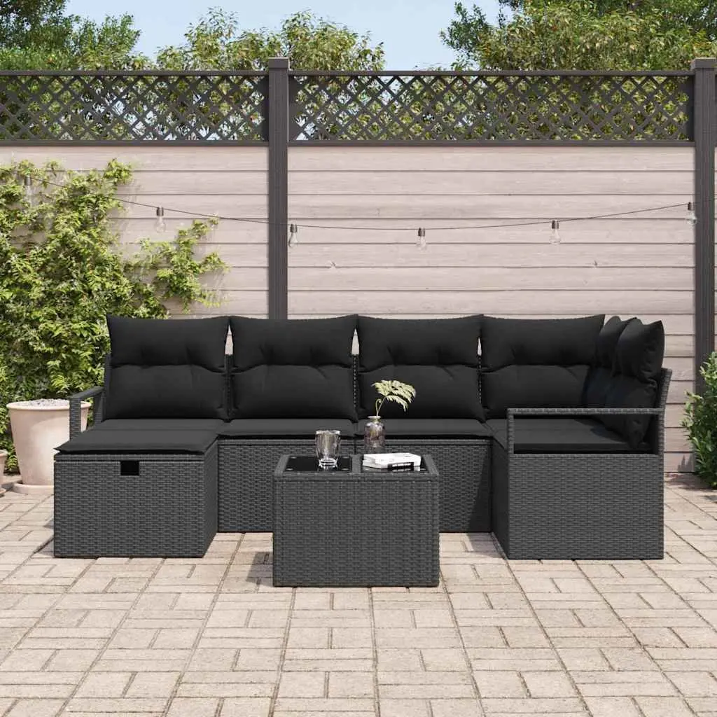 Modular Garden Sofa Set Poly Rattan Black Removable Cushions