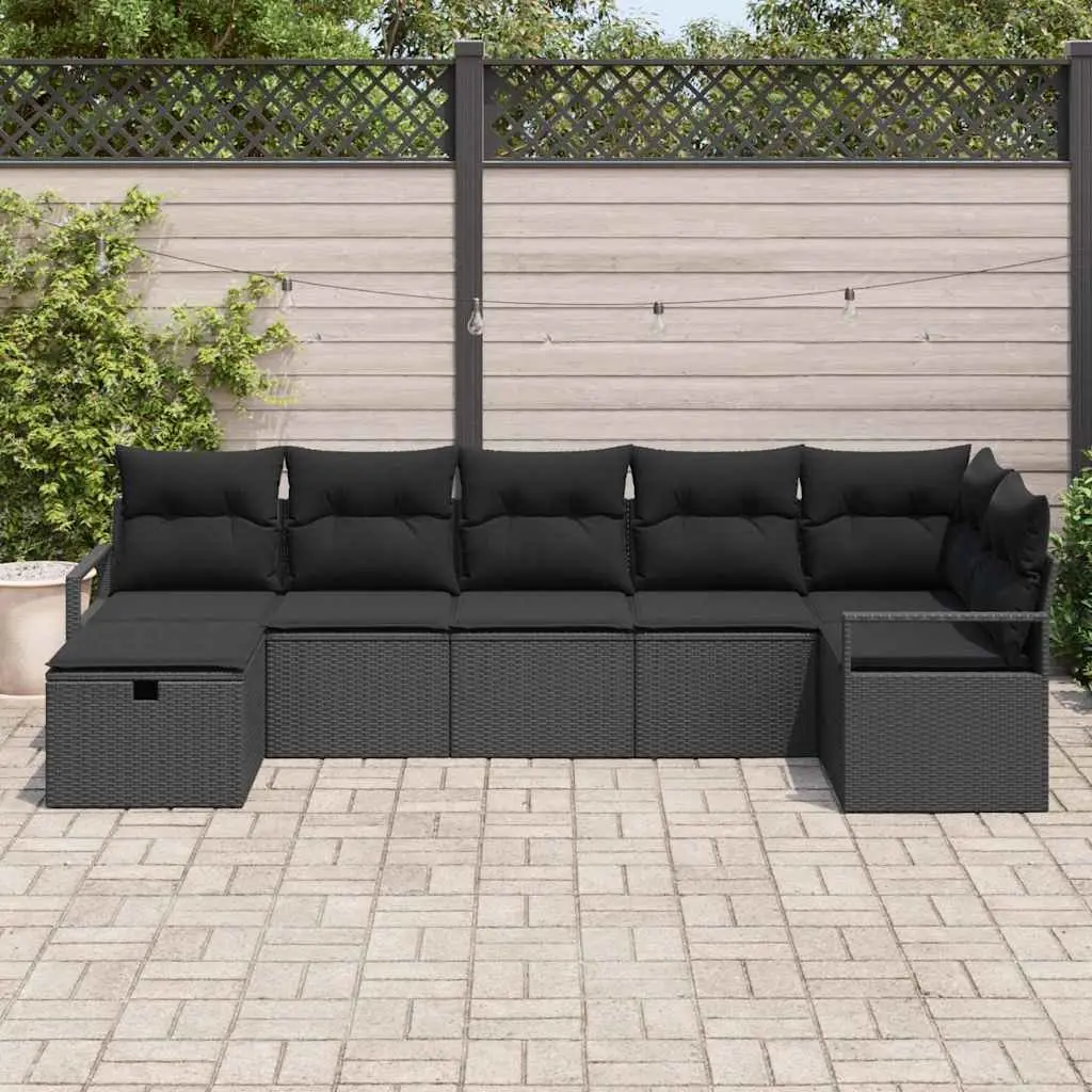 Modular Black Poly Rattan Outdoor Sofa Set 5 Piece with Removable Cushions for Garden and Patio