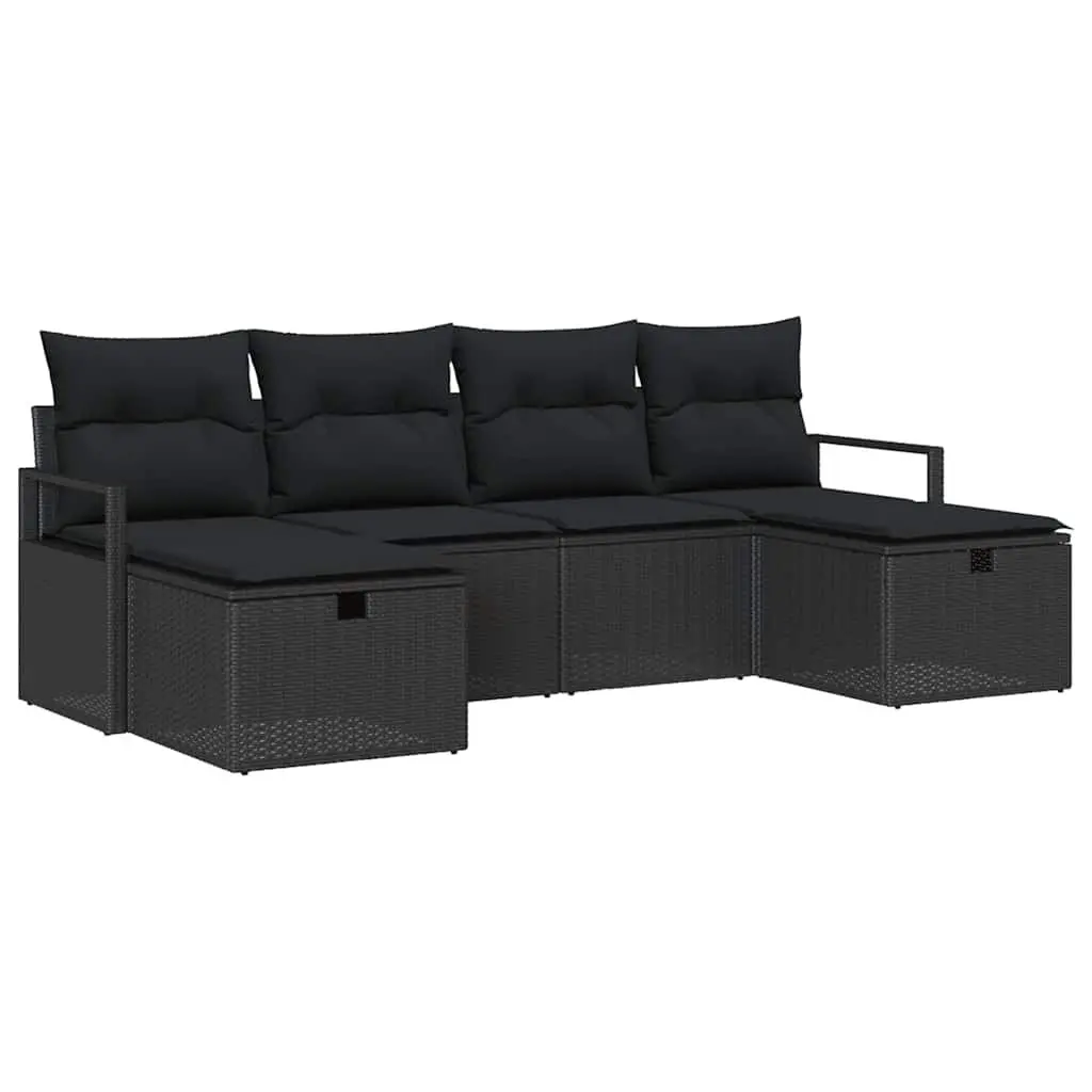 Outdoor Garden Sofa Set 5 Pcs Poly Rattan Black Modular Lounge Furniture