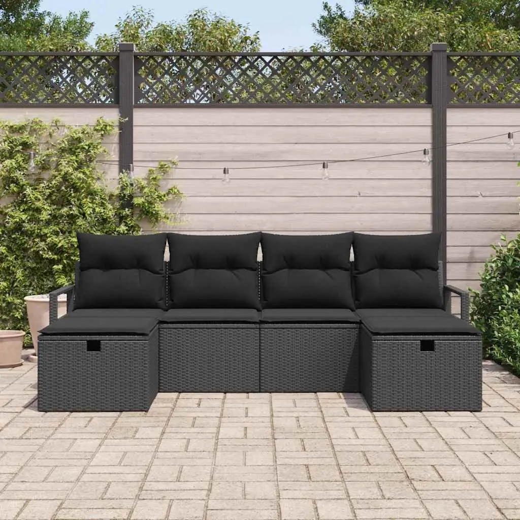 Outdoor Garden Sofa Set 5 Pcs Poly Rattan Black Modular Lounge Furniture