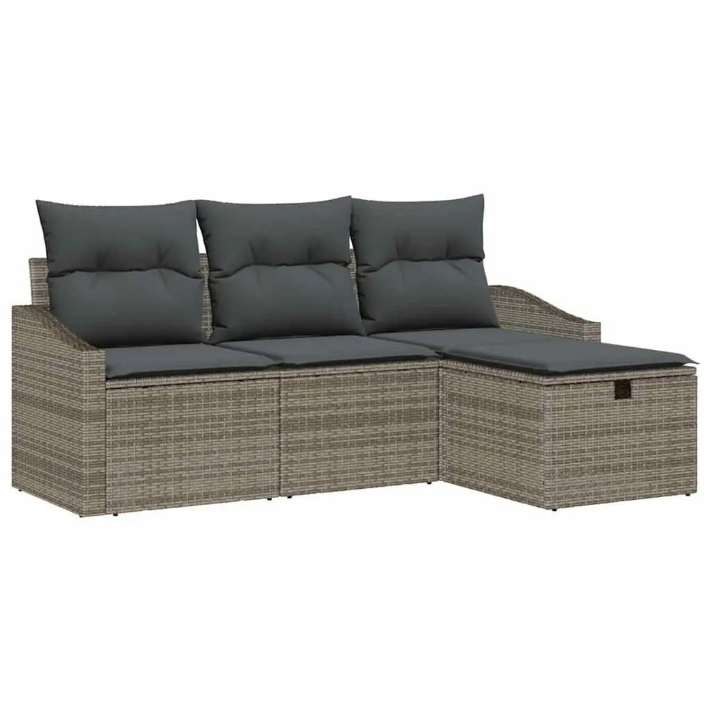 Outdoor Sofa Set 4 Pieces Grey Poly Rattan Garden Furniture Modular Lounge